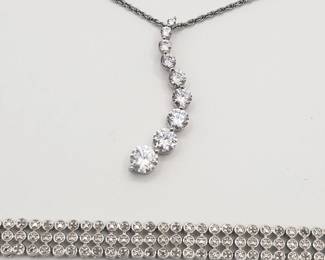 85 925SilverTennisBraceletCZJourneyPendantNecklace