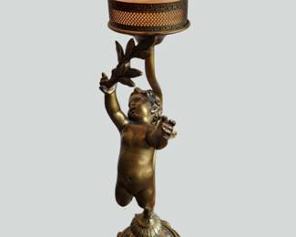 25 BrassDAVARTNYCherubAntiqueTableLamp