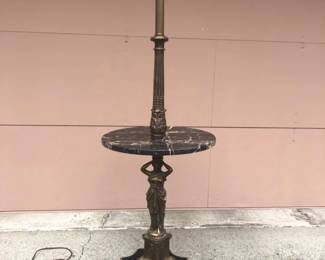 131 AntiqueArtNouveauBrassFigurewithMarbleTable