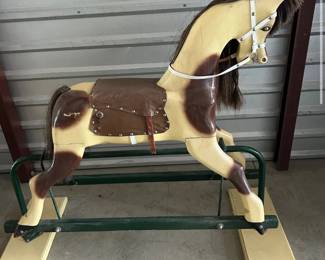 Antique Gliding Handcrafted Rocking Horse with Real Horse Hair
