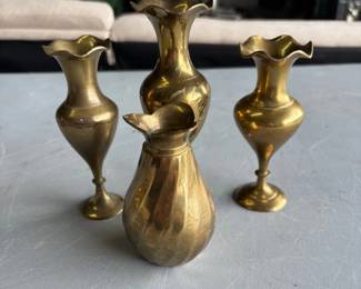 Antique Solid Brass Handmade Indian Water Jug and Vases Decorative Etched Design