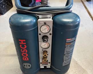 BOSCH 4 Gallon Electric Air Compressor Twin Angle Tank 2 HP Recessed Control Panel Roll Cage EZ Drain