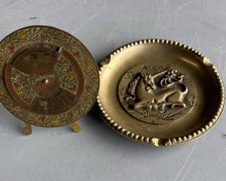 Antique Solid Brass Unicorn Ashtray and Perpetual Calendar