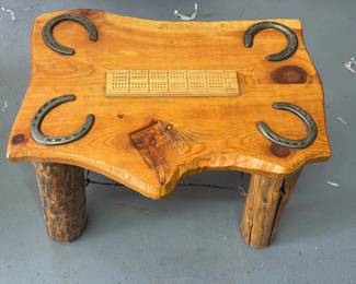 Custom Handmade Cribbage Card Game Table Solid Live Edge Wood Real Horseshoe Corners