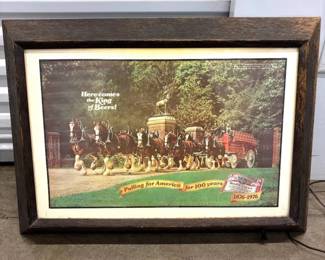 Vintage 1976 Budweiser Bar Sign Backlit Advertisement Iconic Clydesdale Horses Pulling Beer Wagon
