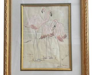 Framed and Signed Flamingo Watercolor