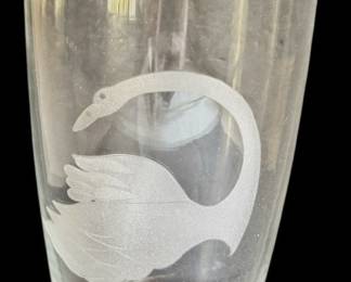 Large Etched Swan Flower Vase