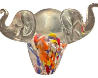 3 Headed Elephant Glass Paperweight