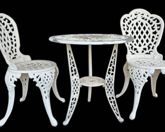 White Wrought Iron Outdoor Table and Chairs