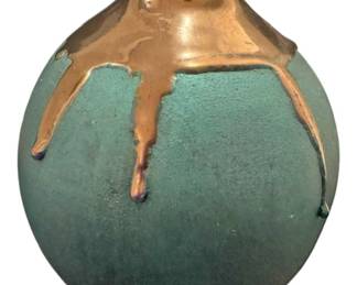 Aqua and Gold Mexican Pottery Bud Vase