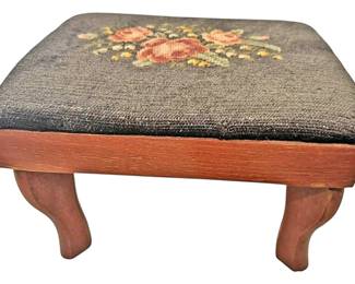 Vintage Floral Needlepoint Foot Stool