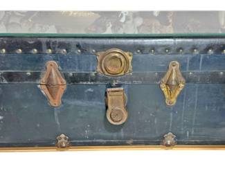 Antique Navy Blue Steamer Trunk and Wheels