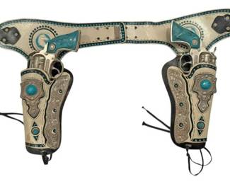 Vtg Cowgirl Double Holster with Cap Guns