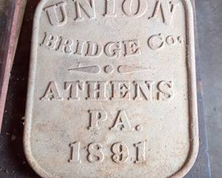 Union Bridge Co. Athens PA. 1891 Cast Iron Sign
