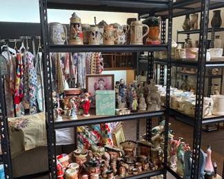 Tobey mugs, beer steins, Indiana glass hens, etc.