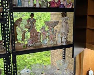 Figurines and pressed glass.