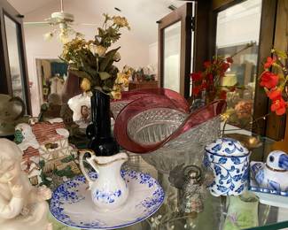 Blue and White Deco, Cranberry Serving Dish