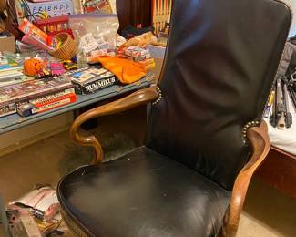 Leather office chair, studded and swivels
