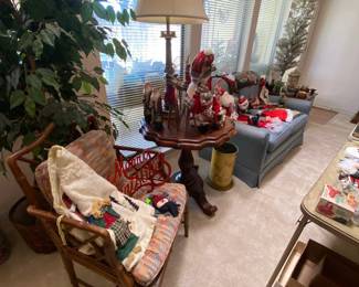 Bamboo side chair, antique occasional tables,