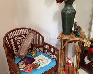 Bamboo Chairs and Plant Stand, textiles