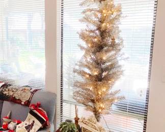Silver Aluminum Skinny Tree with Lights