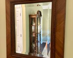 Beautiful French vintage, solid wood beveled mirror with bow detail; Dimension: 21"tall x 18"wide (mirror itself measures 10.75 x 14.75) $125