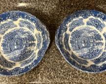 Vintage pair of Grindley "English Country Inns" blue transferware serving bowls. $50/pair