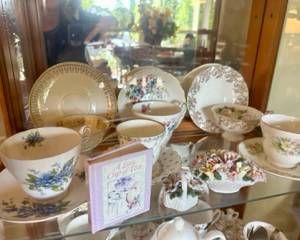 Wide variety of porcelain and china tea cups and saucers- prices vary from $3-$15 set