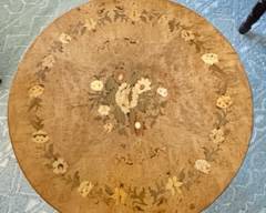 Top of hand inlaid marquetry style round side table