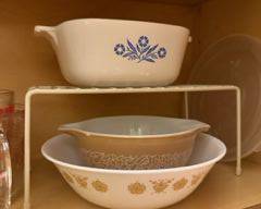 Vintage Gold Pyrex Casserole Dish and Bowl $15 each Vintage Blue Cornflower Corning Ware $20