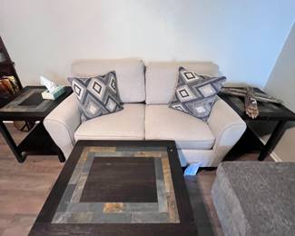 Loveseat, coffee table and end tables