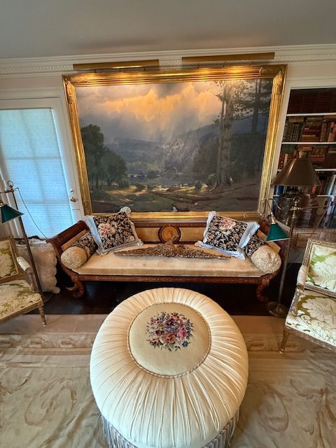 Stunning painting and fine inlaid sofa