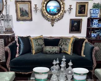 Carved French sofa / iron gilt coffee table