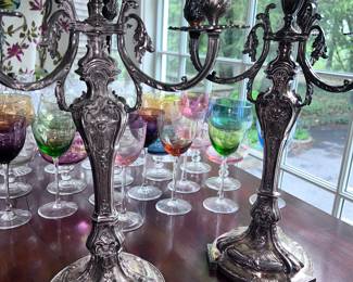 Pair silver plate candelabras - fine detsil