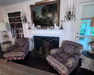 Pair GEORGE SMITH Kilim upholstered chairs