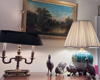 Bronze lamp/ o/c painting