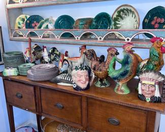 Antiques sideboard and mucho majolica
