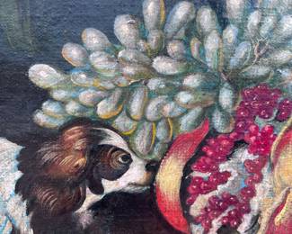 Dog really hungry eating pomegranate
