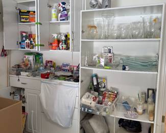 Misc. Glass Vases, Misc. Cleaning Supplies, Light Bulbs, Extension Cords, etc...