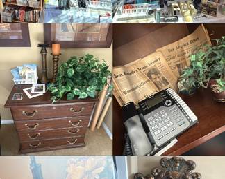 Oak Nesting Tables, Wooden File Cabinet, Office Supplies. Books, Travel Books, CD's, DVD's,