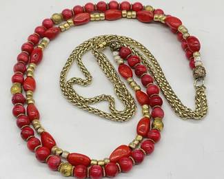 Red Stone Bead Magnetic Clasp Necklace