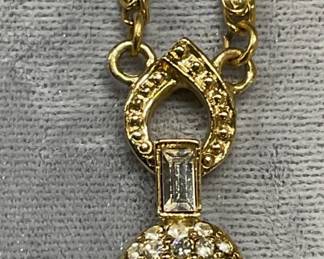 1928 Gold Tone Crystal Pendant Necklace