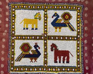 Vintage Seed Beaded Animal Motif Pillow Case India