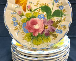 Set 11 Hand Painted Floral Ceramic Plates ITALY