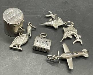 5 STERLING SILVER & Silver Tn Charms, Airplane +