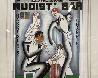 Framed Palace Nudist Bar Advertising Litho
