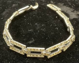Vintage Silver Tone Crystal Link Bracelet