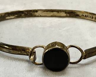 Vtg Sterling Silver Black Cabochon Bracelet Mexico