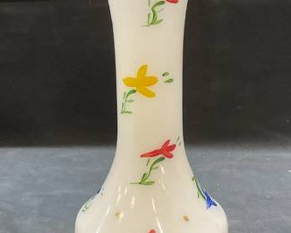 Milk Glass Hand Painted Floral Handkerchief Vase