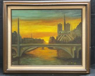 Doris Borst Paris Sunset Scene Oil Painting 1979